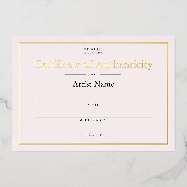Soft Pink Gold Foil Certificate of Authenticity (Front)