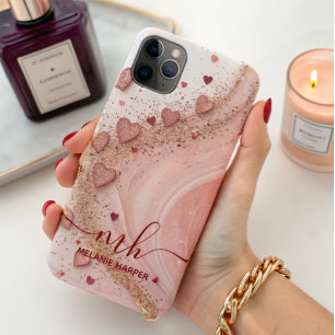 soft pink gold glitter hearts iPhone 11 pro max case