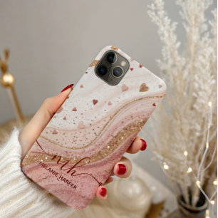 soft pink gold glitter hearts iPhone 11 pro max case