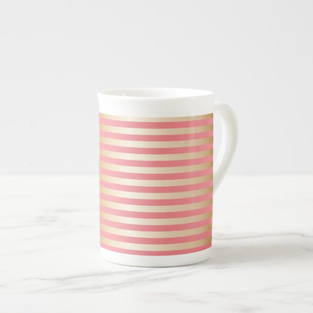 Soft Pink & Gold Gradation Stripes Bone China Mug (Front Right)