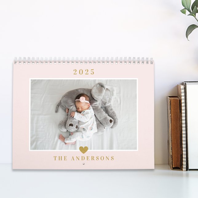 Soft Pink Gold Heart 2025 Photo Calendar (Creator Uploaded)