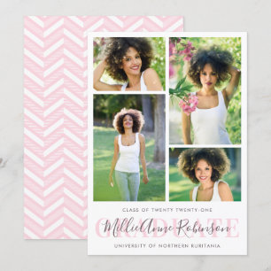 Soft Pink Graduate Script 4 Photos Graduation Invitation