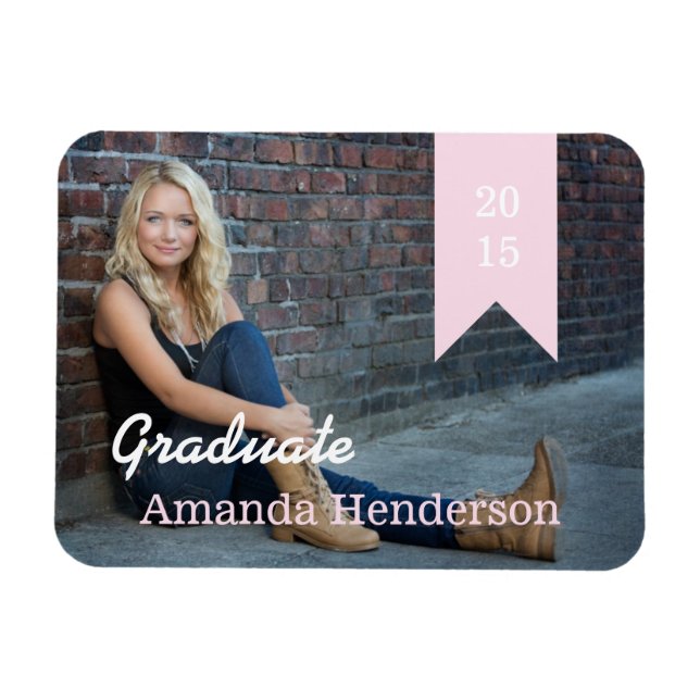 Soft Pink Graduation Photo Announcement Magnet (Horizontal)