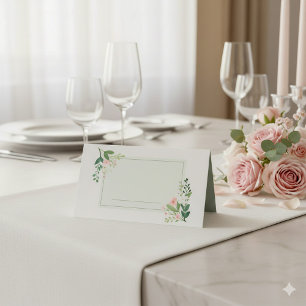 Soft Pink Greenery Floral Name Place Card
