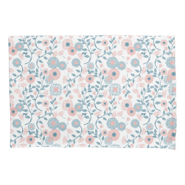 Soft Pink Grey Floral Pattern Pillowcase (Front)