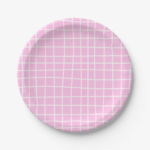Soft Pink Grid Abstract Pattern Paper Plate