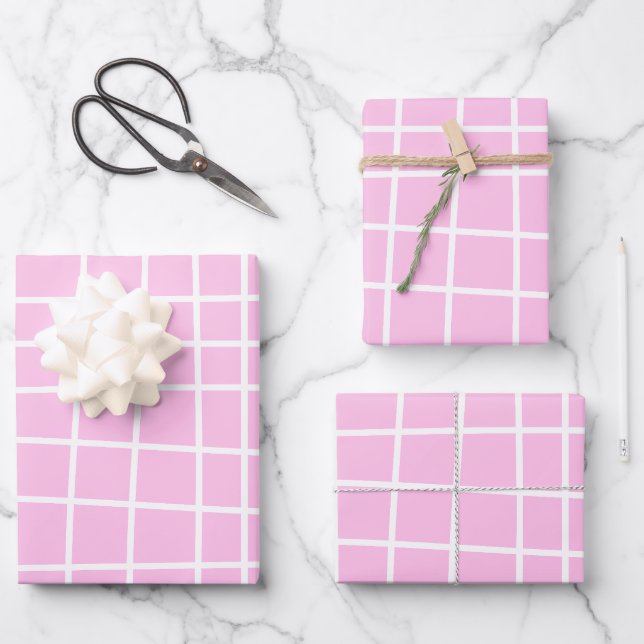 Soft Pink Grid Abstract Pattern Wrapping Paper Sheet (Front)