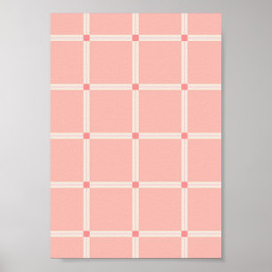 Soft Pink Grid Pattern with Coral Accent Poster