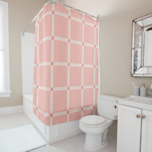 Soft Pink Grid Pattern with Coral Accent Shower Curtain
