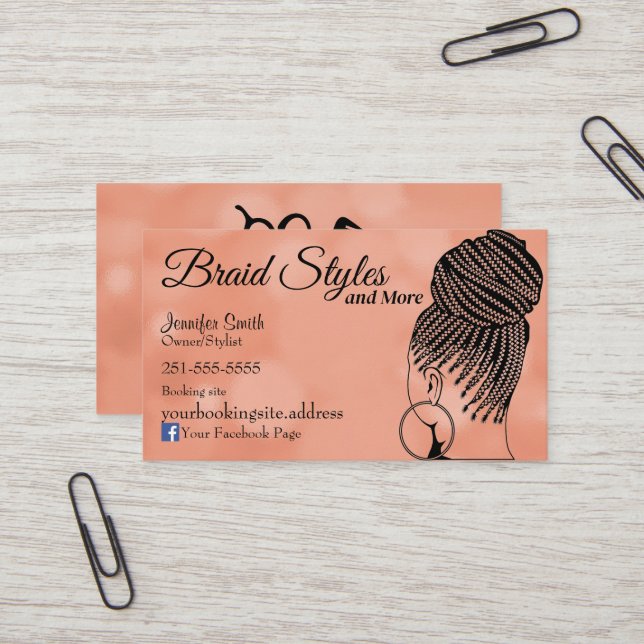 Soft Pink Hair Braiding Business Card (Front/Back In Situ)