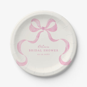Soft Pink Hand Drawn Bow Bridal Shower Paper Plate