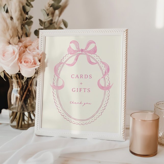 Soft Pink Hand Drawn Bow Frame Cards Gifts Poster (Creator Uploaded)
