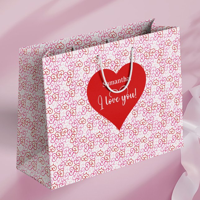 Soft Pink Hearts I Love You Personalized Valentine Large Gift Bag (Soft Pink Hearts I Love You Personalized Valentine Large Gift Bag)