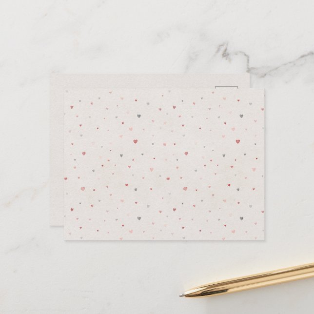 Soft Pink Hearts Pattern Postcard (Front/Back In Situ)
