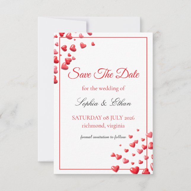 Soft Pink Hearts Save the Date Card (Front)