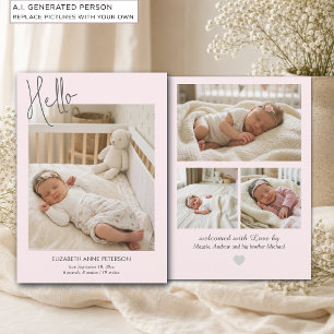 Soft Pink Hello Baby Photo Birth Announcement