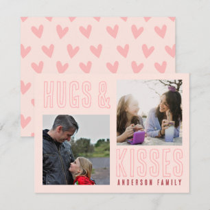 Soft Pink Hugs & Kisses 2 Family Photo Valentine Holiday Card