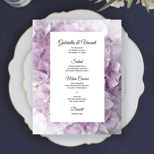 Soft Pink Hydrangea Floral Wedding Menu (Creator Uploaded)