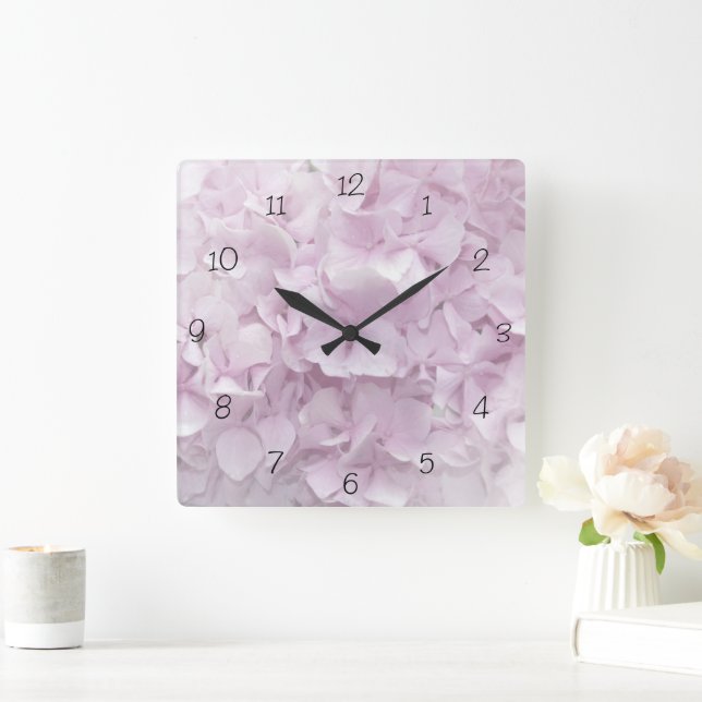 Soft Pink Hydrangea Flower Square Wall Clock (Home)