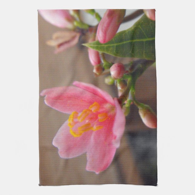 Soft Pink Jatropha Flower Tea Towel (Vertical)
