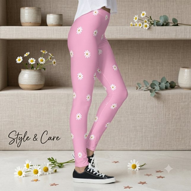Soft Pink Leggings with Blooming Flower Pattern (Soft Pink Leggings with Blooming Flower Pattern)