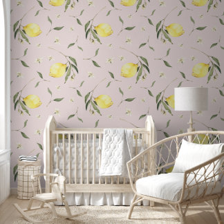 Soft Pink Lemon Fruit Pattern Wallpaper