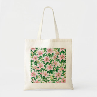 Soft Pink Lily Floral Botanical Pattern Tote Bag