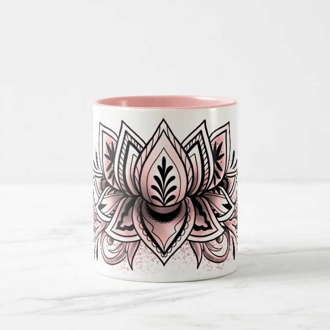 Soft Pink Lotus  Mandala Tea Hot Cocoa Chocolate Two-Tone Coffee Mug (Center)