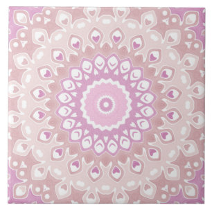 Soft Pink Mandala with Heart and Petal Motifs Ceramic Tile