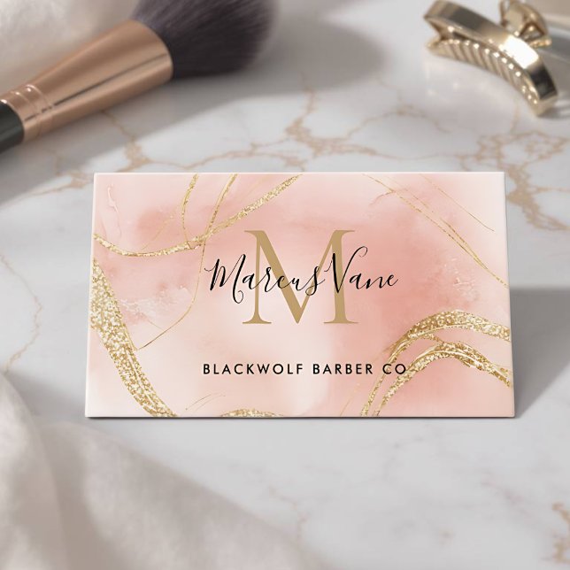 Soft Pink Marble Custom Makeup Artist Card (Pink Marble Card - Front)