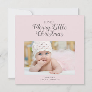 Soft Pink Merry Little Christmas Square Photo Card
