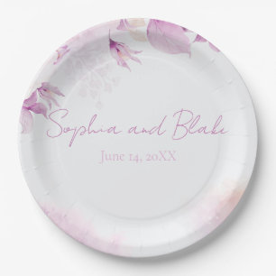 Soft Pink Modern Boho Floral and Leaves Wedding Paper Plate