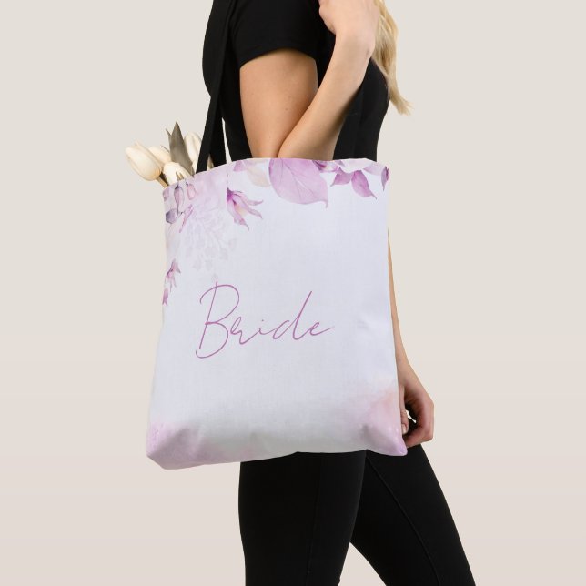 Soft Pink Modern Boho Floral and Leaves Wedding Tote Bag (Close Up)