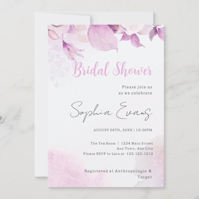 Soft Pink Modern Boho Floral Leaves Bridal Shower Invitation (Front)