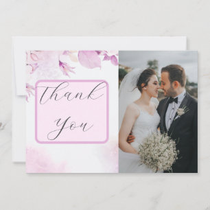 Soft Pink Modern Boho Floral Photo Thank You Card