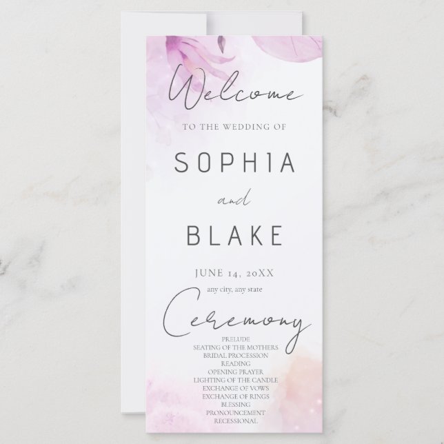 Soft Pink Modern Boho Floral Wedding Program (Front)