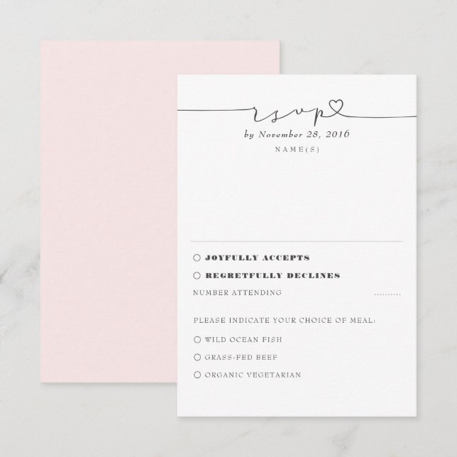 Soft Pink Modern Minimal Wedding RSVP Card (Front/Back)