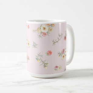 Soft PInk Moss Rose Watercolor Floral Coffee Mug