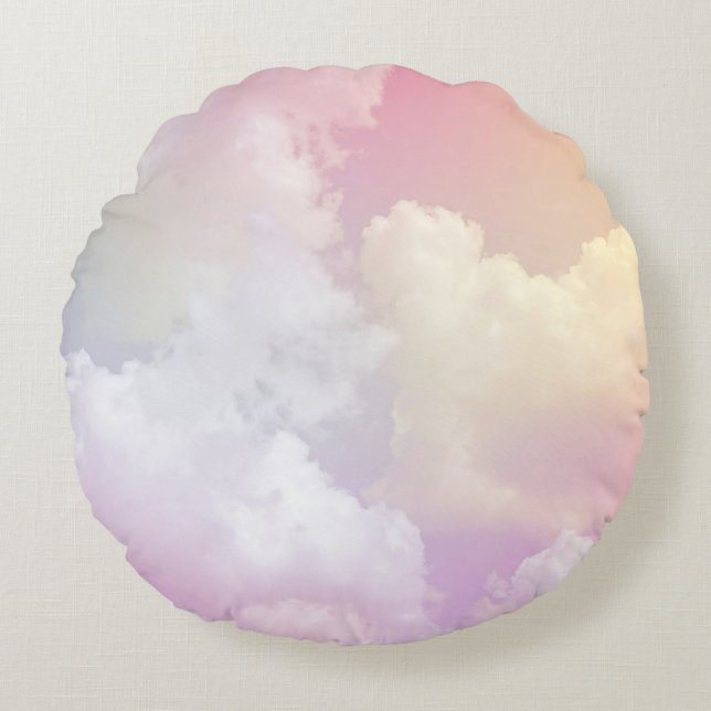 Soft Pink Orange Sky: Fluffy Round Cushion (Front)