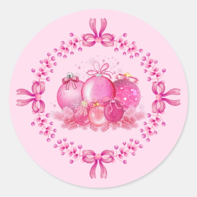 Soft Pink Ornament Holiday Collection Classic Round Sticker (Front)