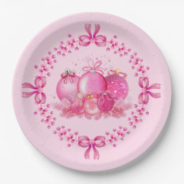 Soft Pink Ornament Holiday Collection Paper Plate