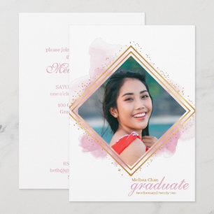 Soft Pink Pastel and Gold Diamond Graduation Invit Invitation