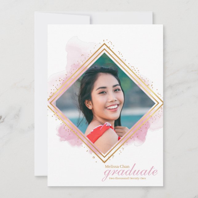 Soft Pink Pastel and Gold Diamond Graduation Invit Invitation (Front)