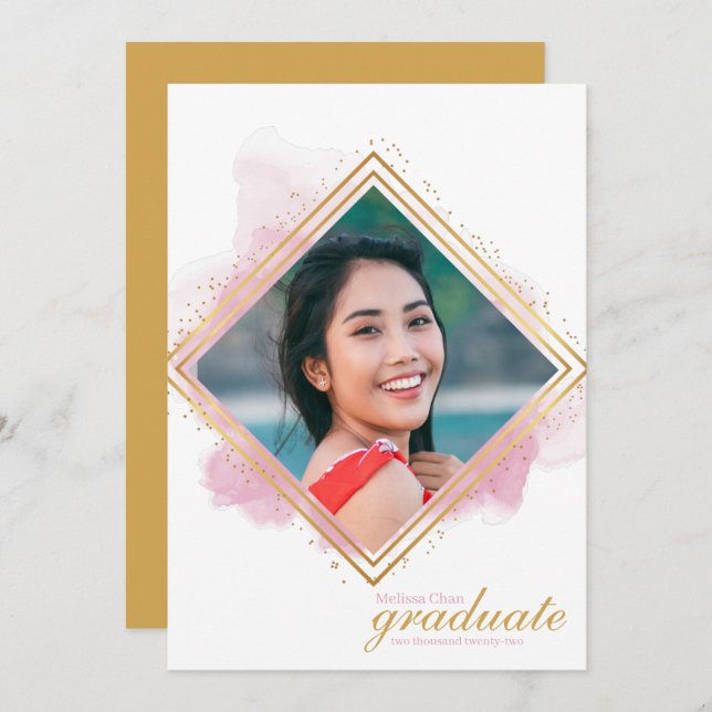 Soft Pink Pastel and Gold Diamond Graduation Invit Invitation (Front/Back)