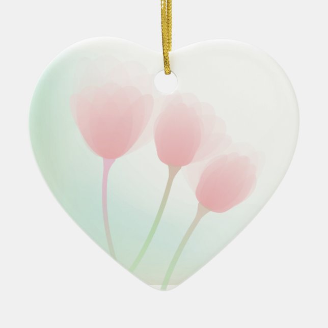 Soft Pink Pastel Tulips Wedding Ceramic Tree Decoration (Front)