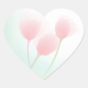 Soft Pink Pastel Tulips Wedding Heart Sticker