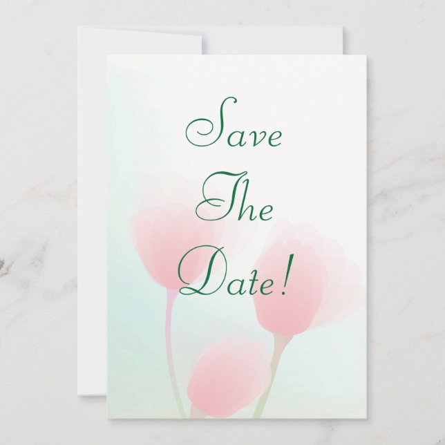 Soft Pink Pastel Tulips Wedding Save The Date Invitation (Front)