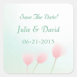 Soft Pink Pastel Tulips Wedding Save The Date Square Sticker