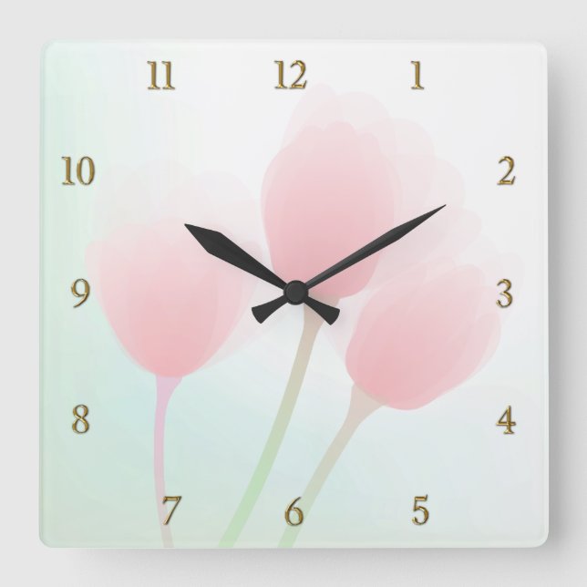 Soft Pink Pastel Tulips Wedding Square Wall Clock (Front)