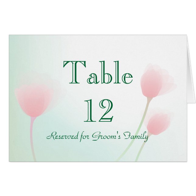 Soft Pink Pastel Tulips Wedding Table Number (Front Horizontal)